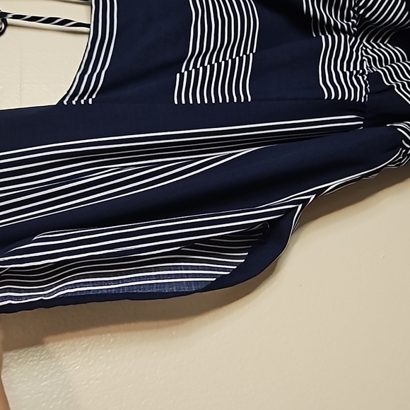 Luxology Navy White Striped Dress Large Smocked Back - Picture 3 of 7